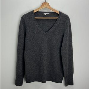 Halogen Cashmere V Neck Sweater Gray Old Money Quiet Luxury Soft Womens Large